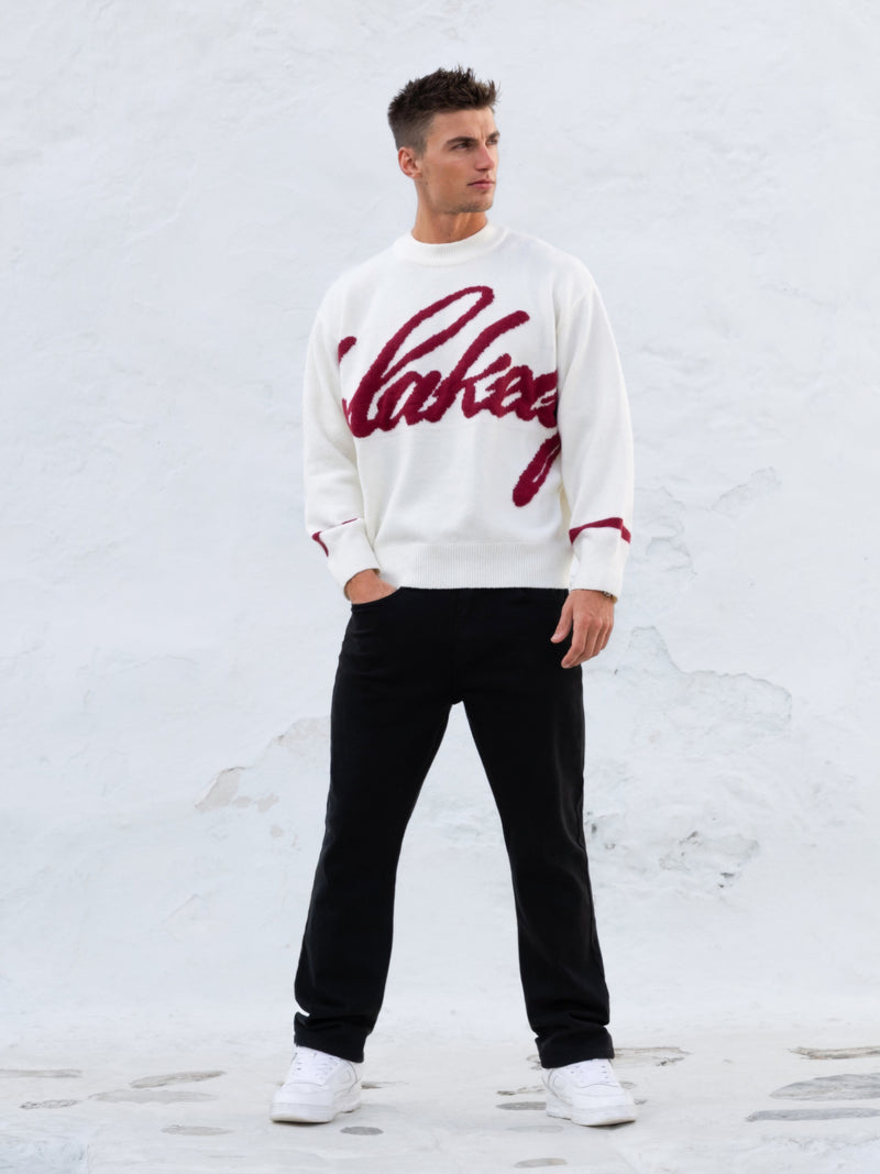 Relaxed Script Knitted Jumper - Creme