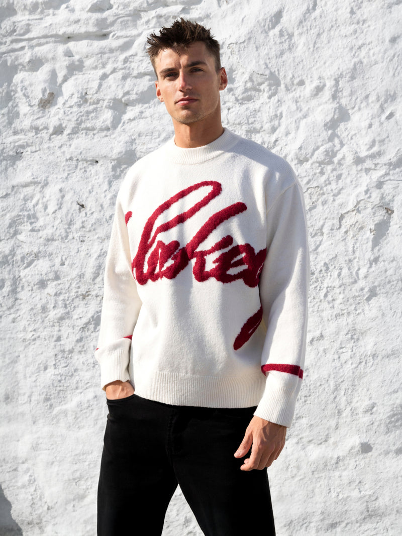 Relaxed Script Knitted Jumper - Creme