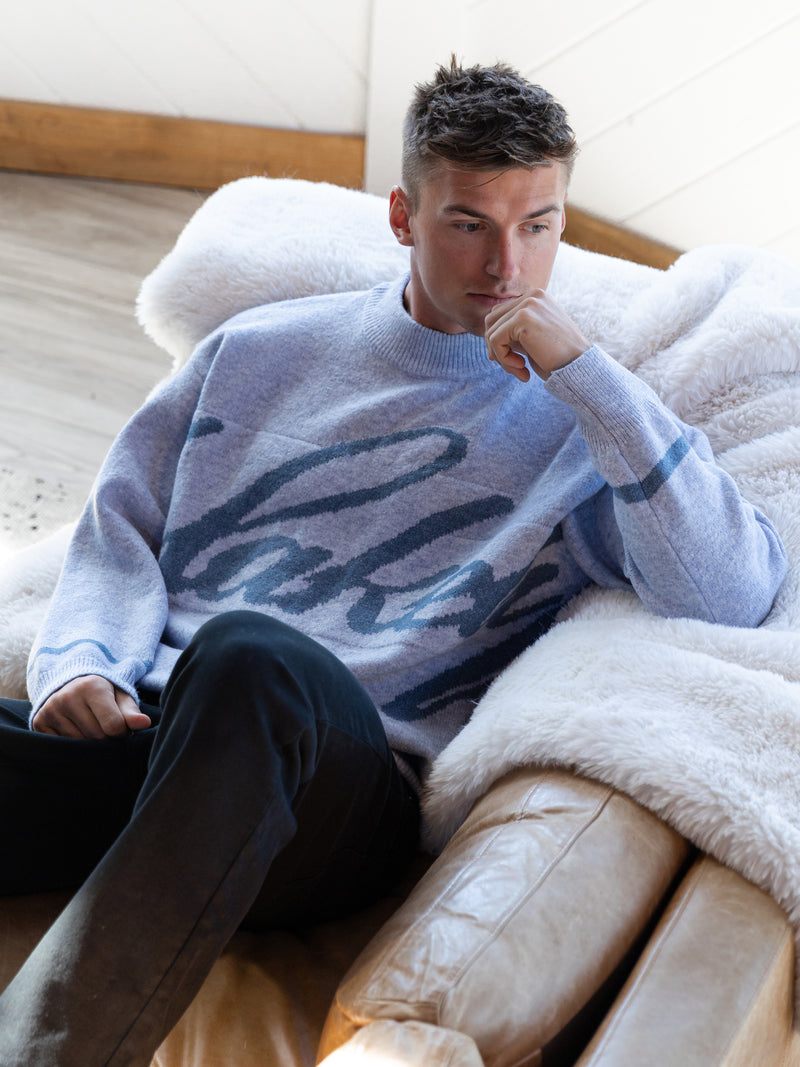 Relaxed Script Knitted Jumper - Eisblau