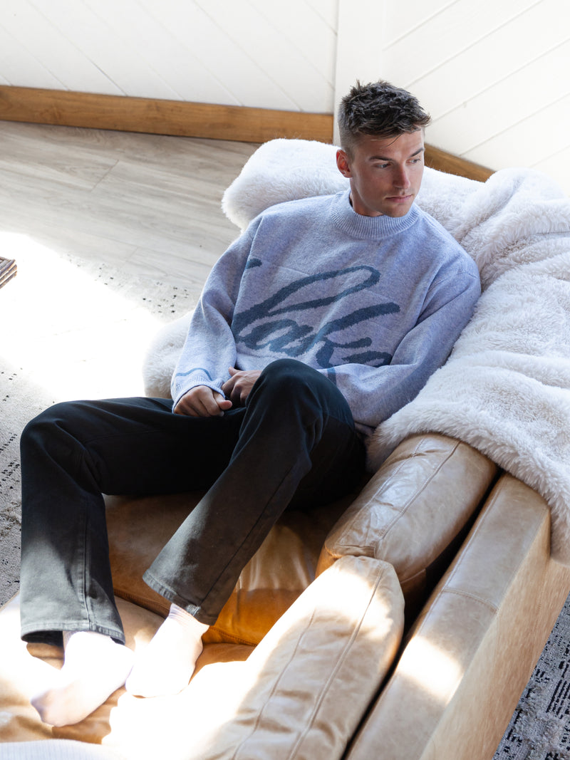 Relaxed Script Knitted Jumper - Eisblau