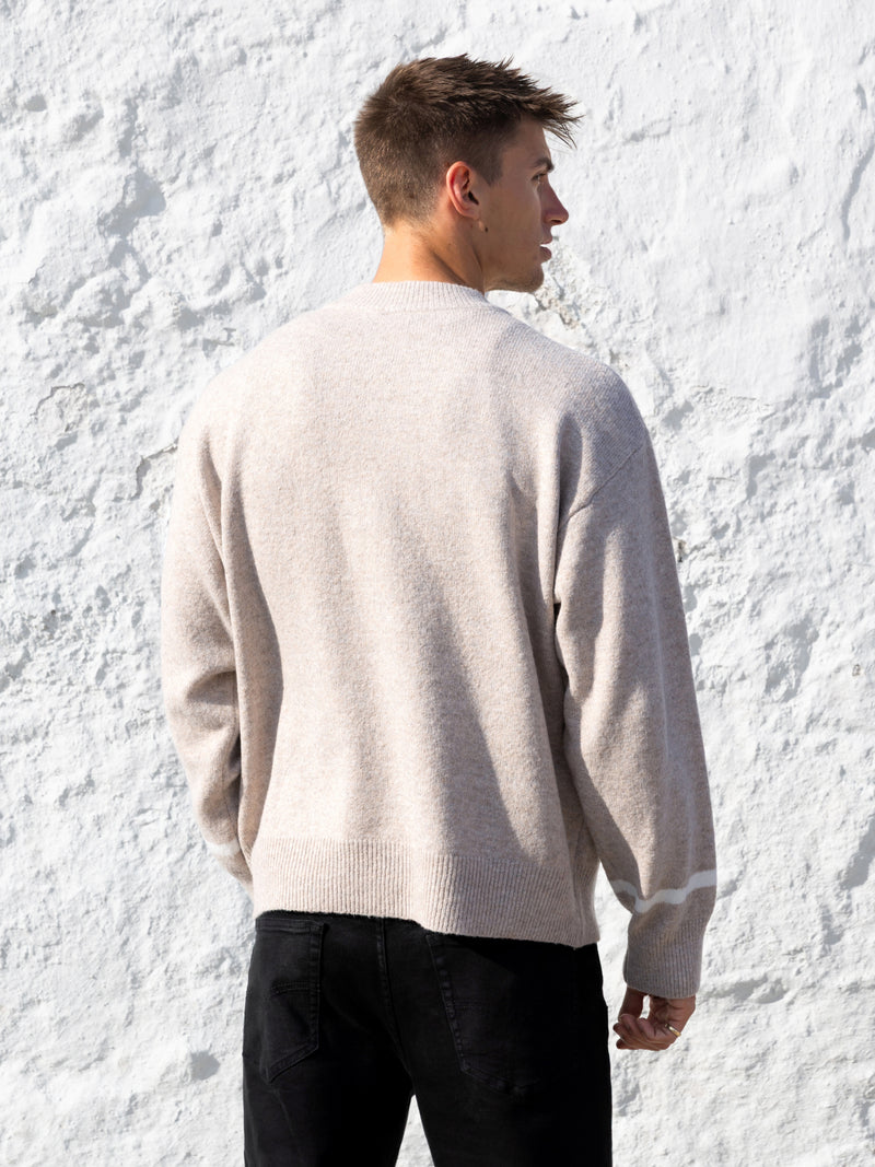 Relaxte Script gebreide trui - Taupe