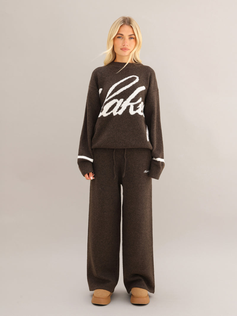 Margot Script Oversized Knitted Jumper - Brun chocolat