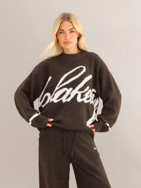 Margot Script Oversized Knitted Jumper - Schokoladenbraun