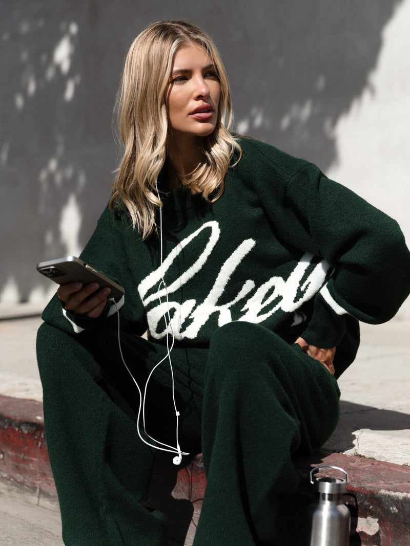Margot Script Oversized Knitted Jumper - Smaragdgrün