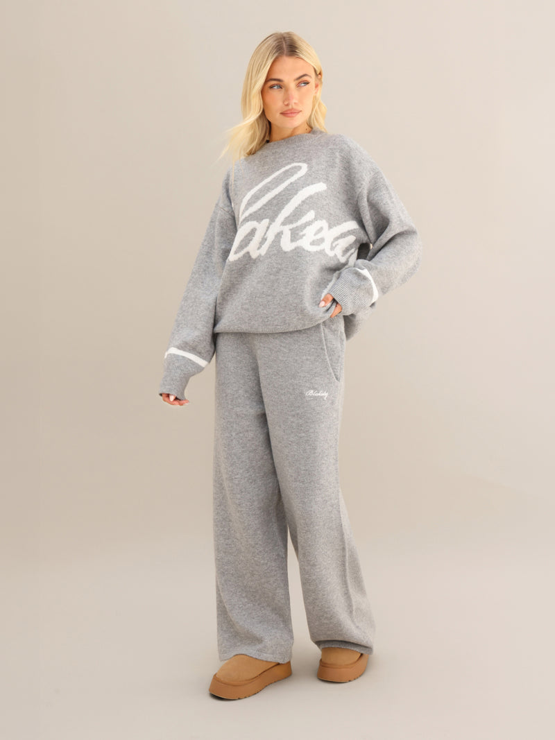 Margot Script Oversized Knitted Jumper - Mergelgrau