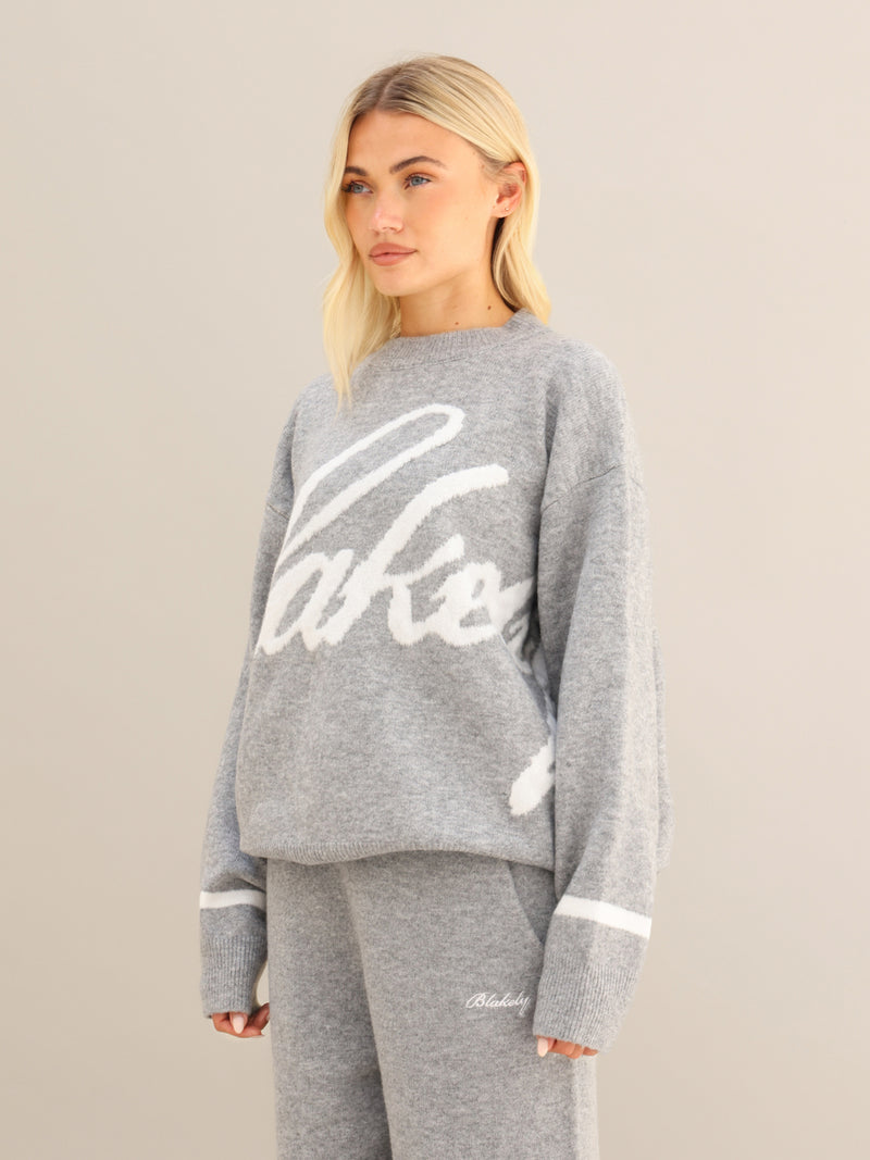 Margot Script Oversized Knitted Jumper - Mergelgrau