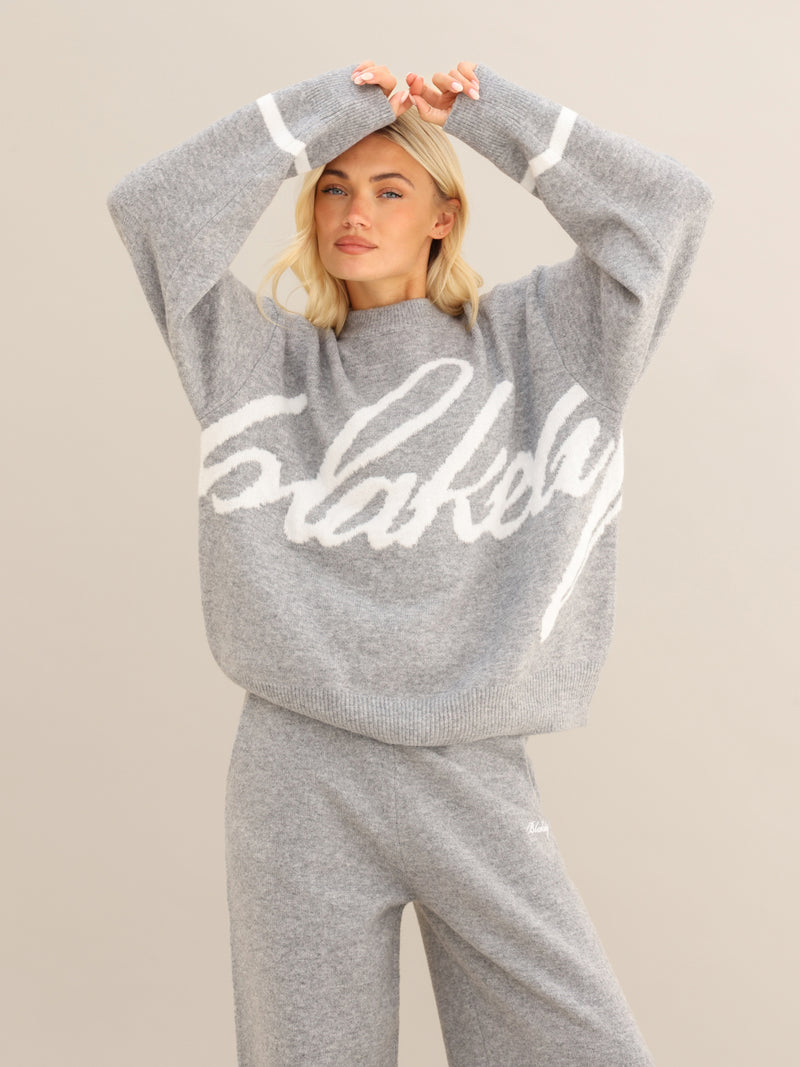 Margot Script Oversized Knitted Jumper - Mergelgrau
