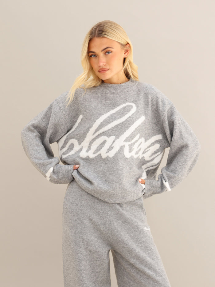 Margot Script Oversized Knitted Jumper - Mergelgrau