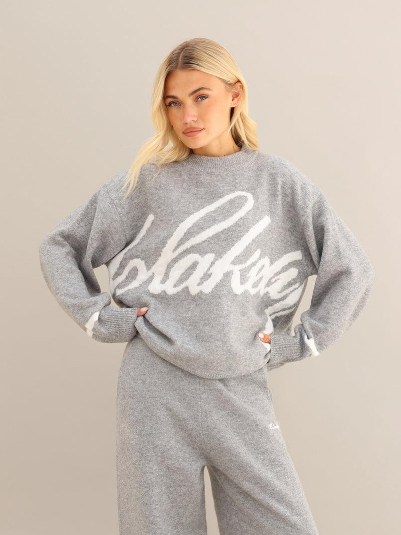 Margot Script Oversized Knitted Jumper - Mergelgrau