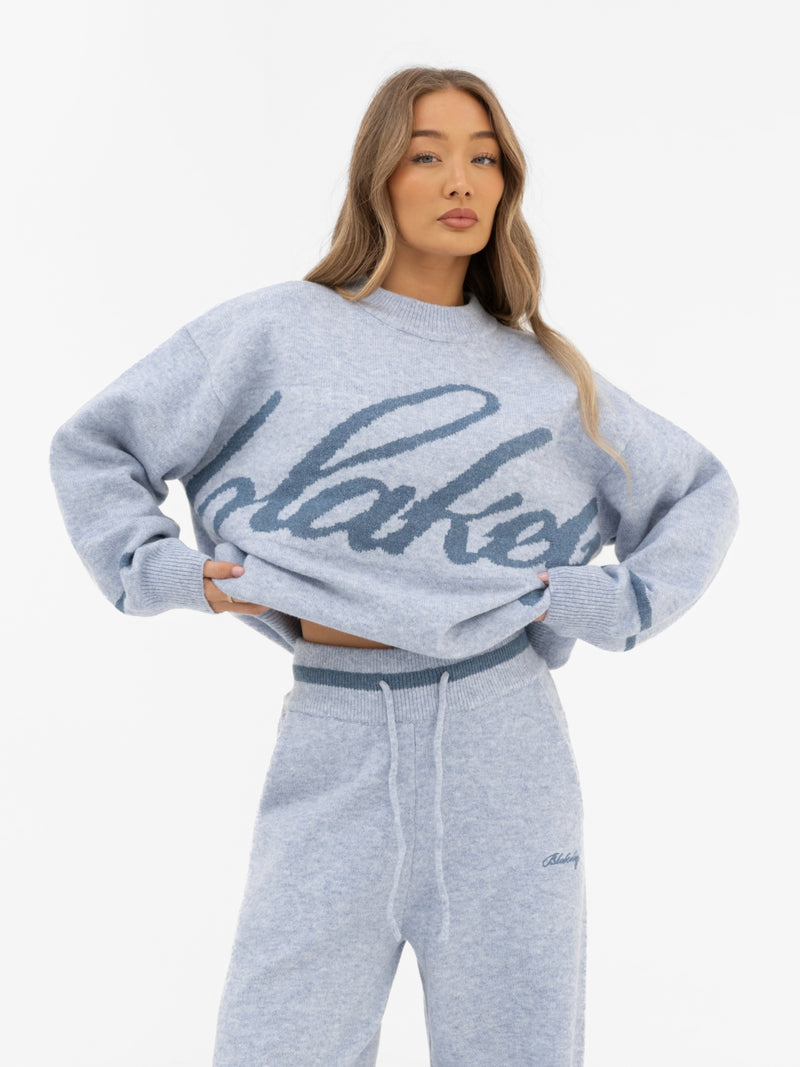 Margot Script Oversized Knitted Jumper - Icy Blue