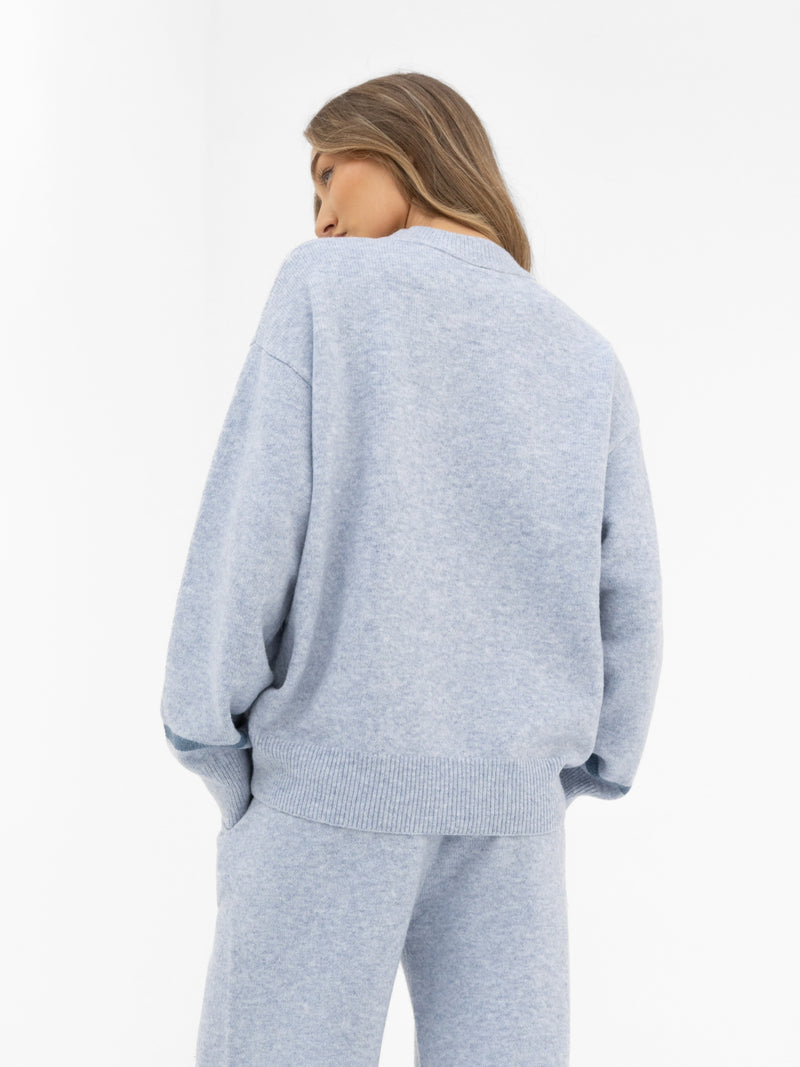 Margot Script Oversized Knitted Jumper - Icy Blue