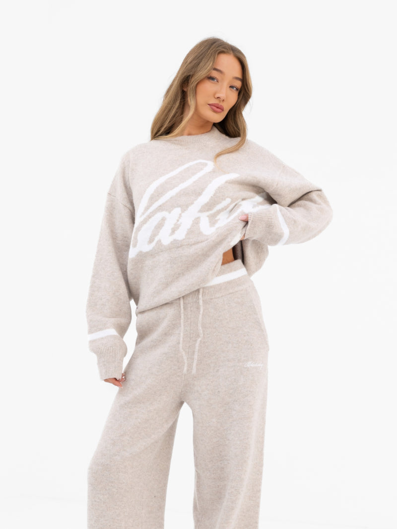 Margot Knitted Wide Leg Sweatpants - Toasted Taupe