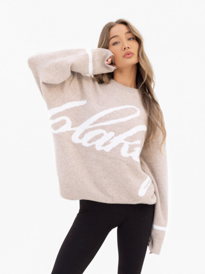 Margot Script Oversized Knitted Jumper - Toasted Taupe
