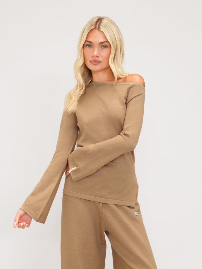 Layla Off The Shoulder Knitted Top - Karamell