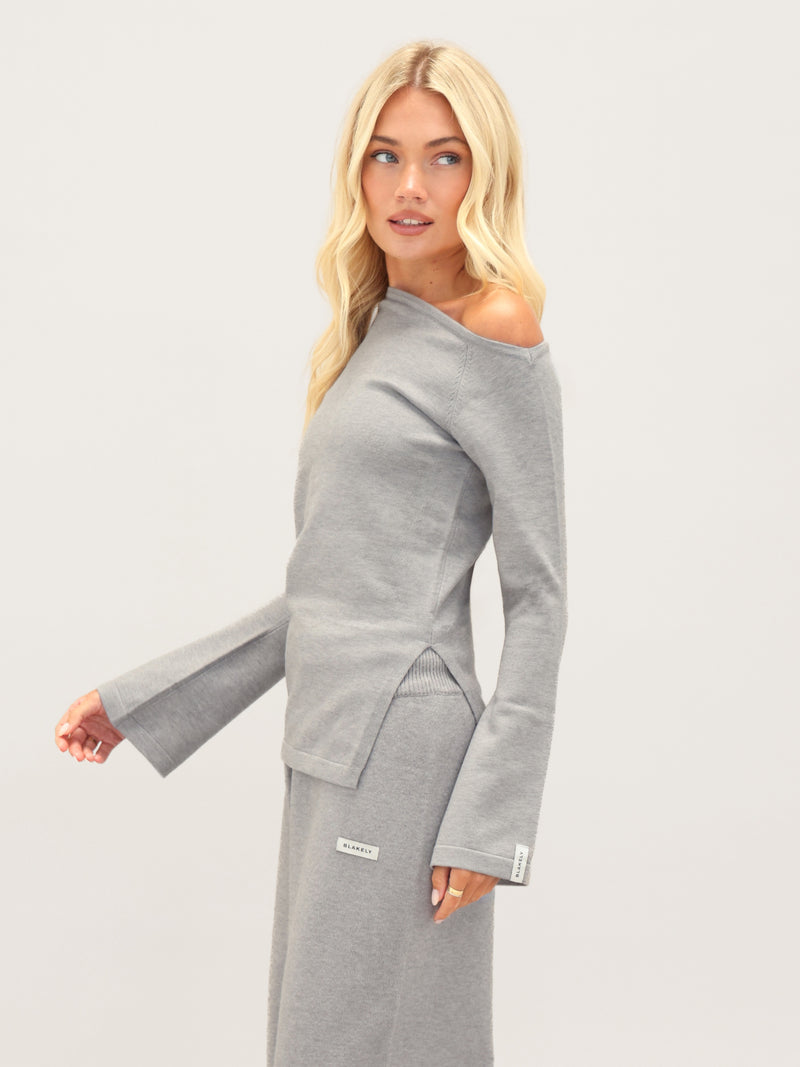 Layla Off The Shoulder Knitted Top - Grey