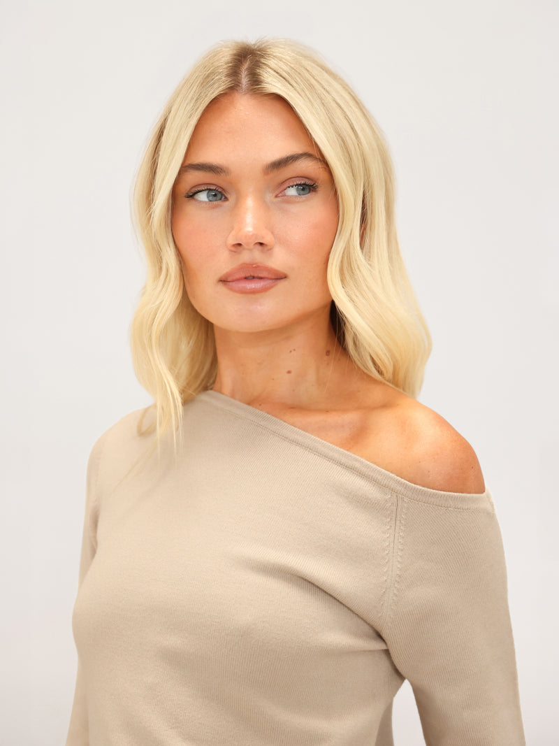 Layla Off The Shoulder Knitted Top - Warm Ivory