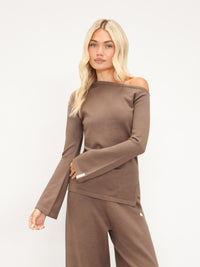Layla Off The Shoulder Knitted Top - Taupe Profond