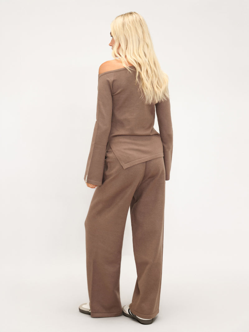 Layla Off The Shoulder Knitted Top - Taupe Profond