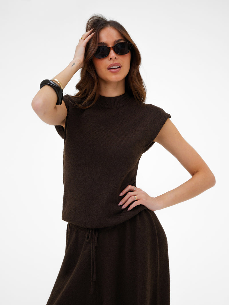 Mae Crochet Vest Top - Bruin