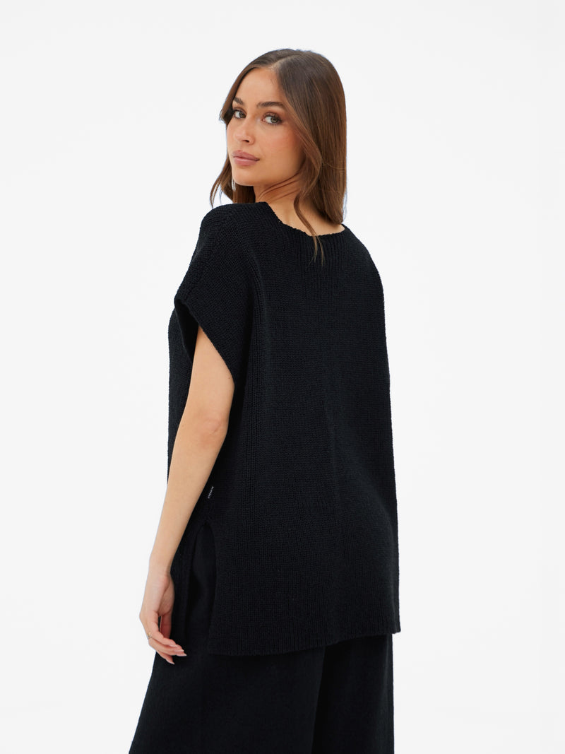 Mae Oversized Crochet Tank Top - Schwarz