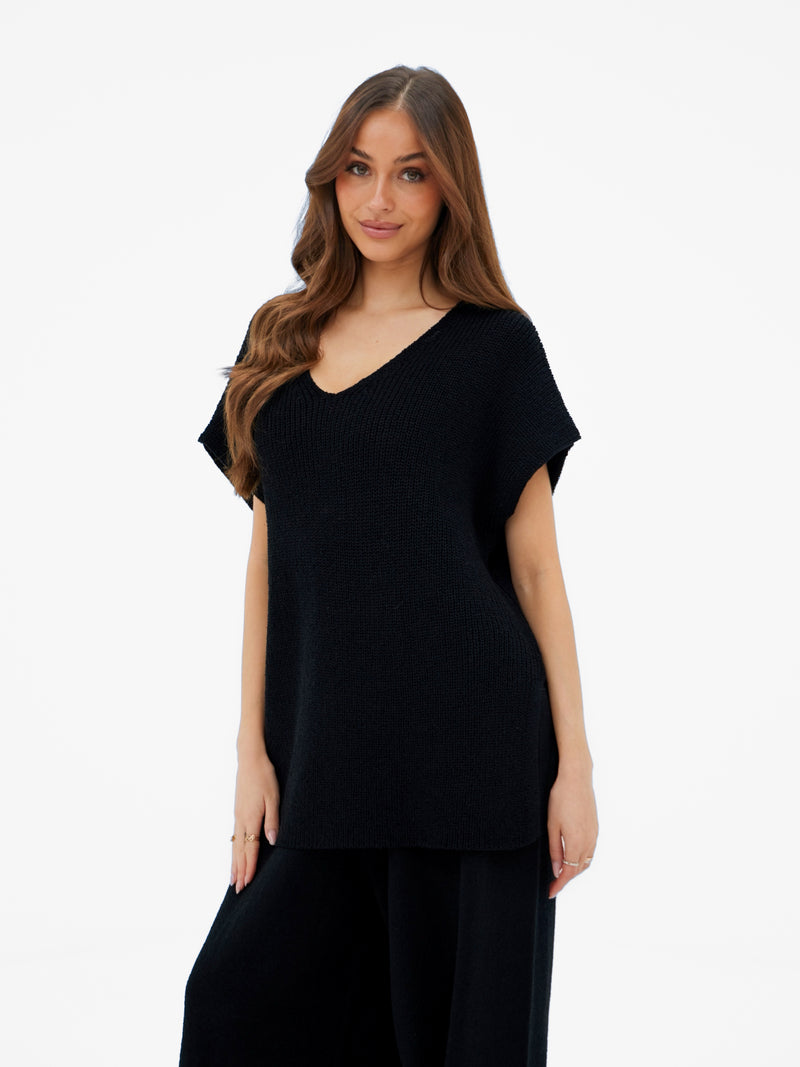 Mae Oversized Crochet Tank Top - Schwarz
