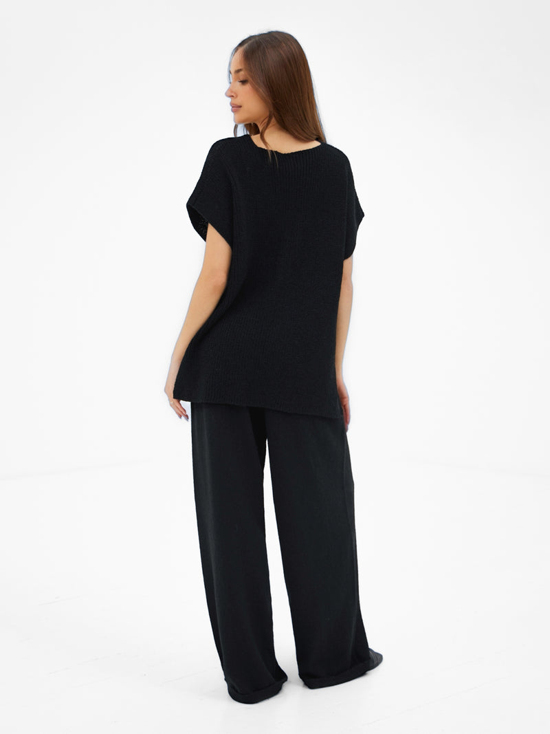Mae Oversized Crochet Tank Top - Schwarz