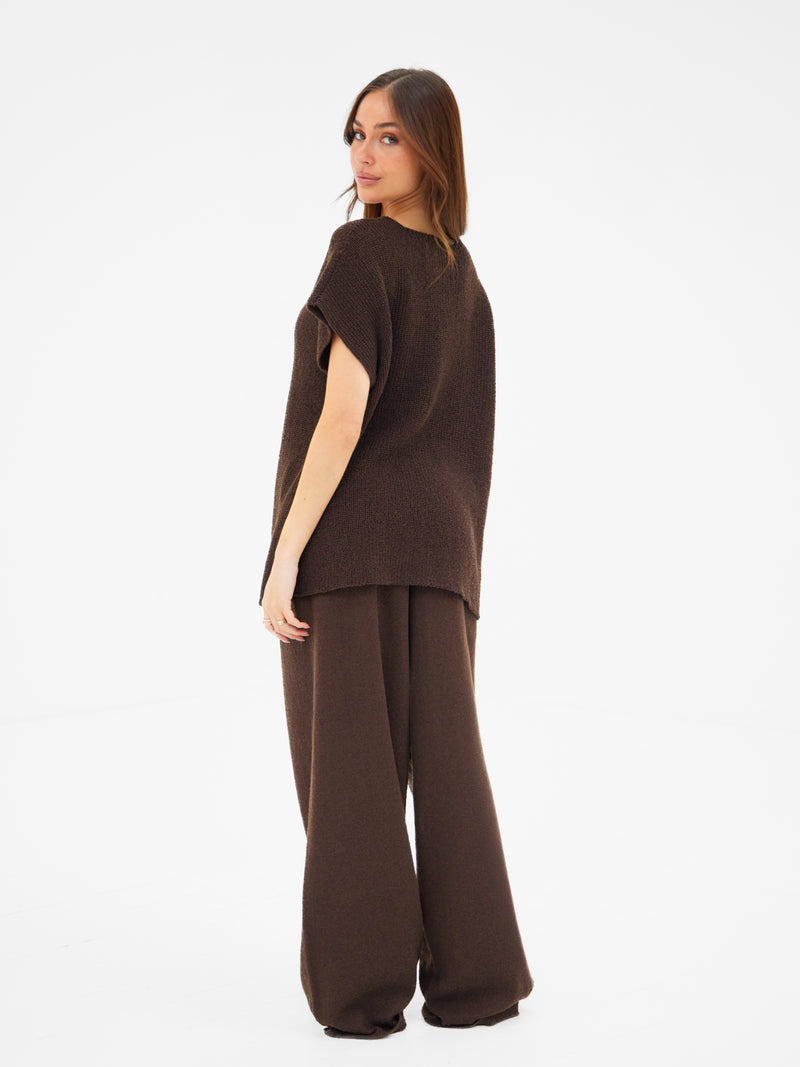 Mae Oversized Crochet Tank Top - Brown