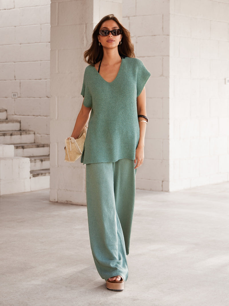 Mae Oversized Crochet Tank Top - Salbeigrün