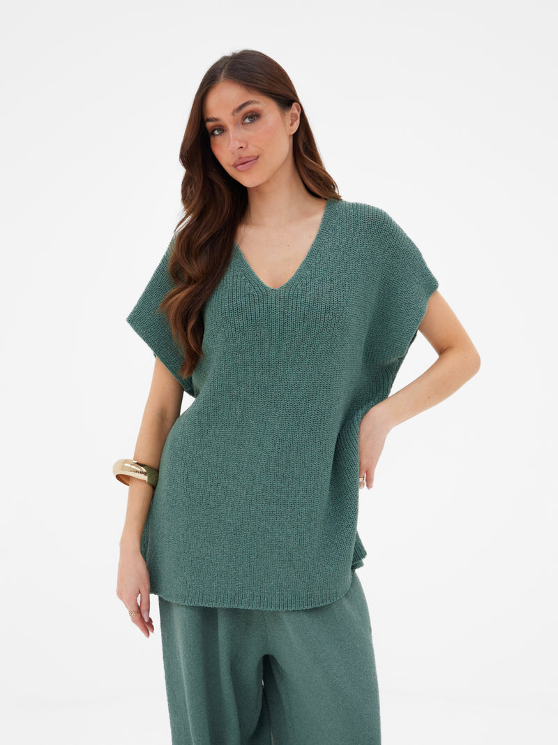 Mae Oversized Crochet Tank Top - Salbeigrün
