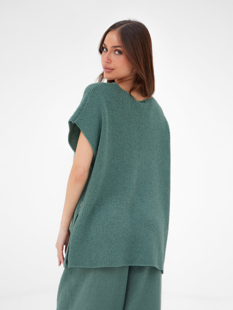 Mae Oversized Crochet Tank Top - Salbeigrün