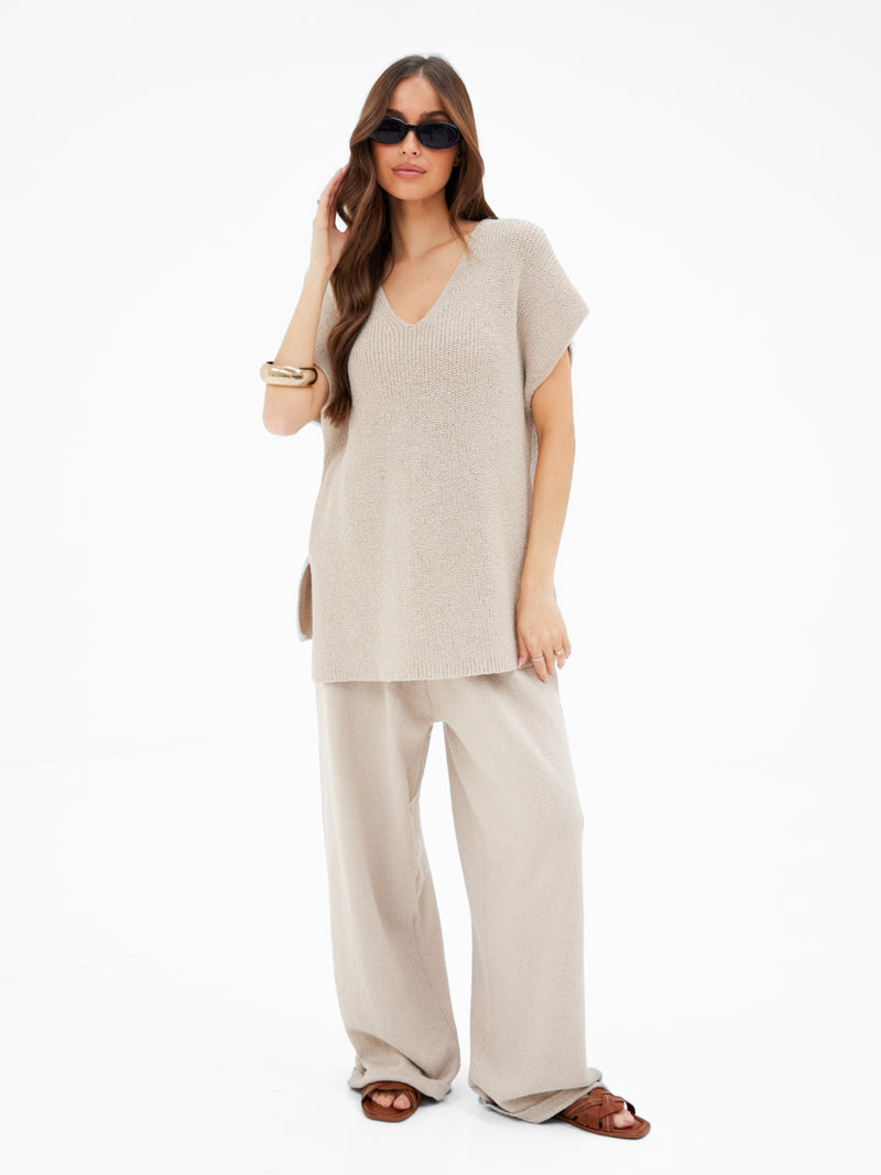 Mae Oversized Crochet Tank Top - Taupe