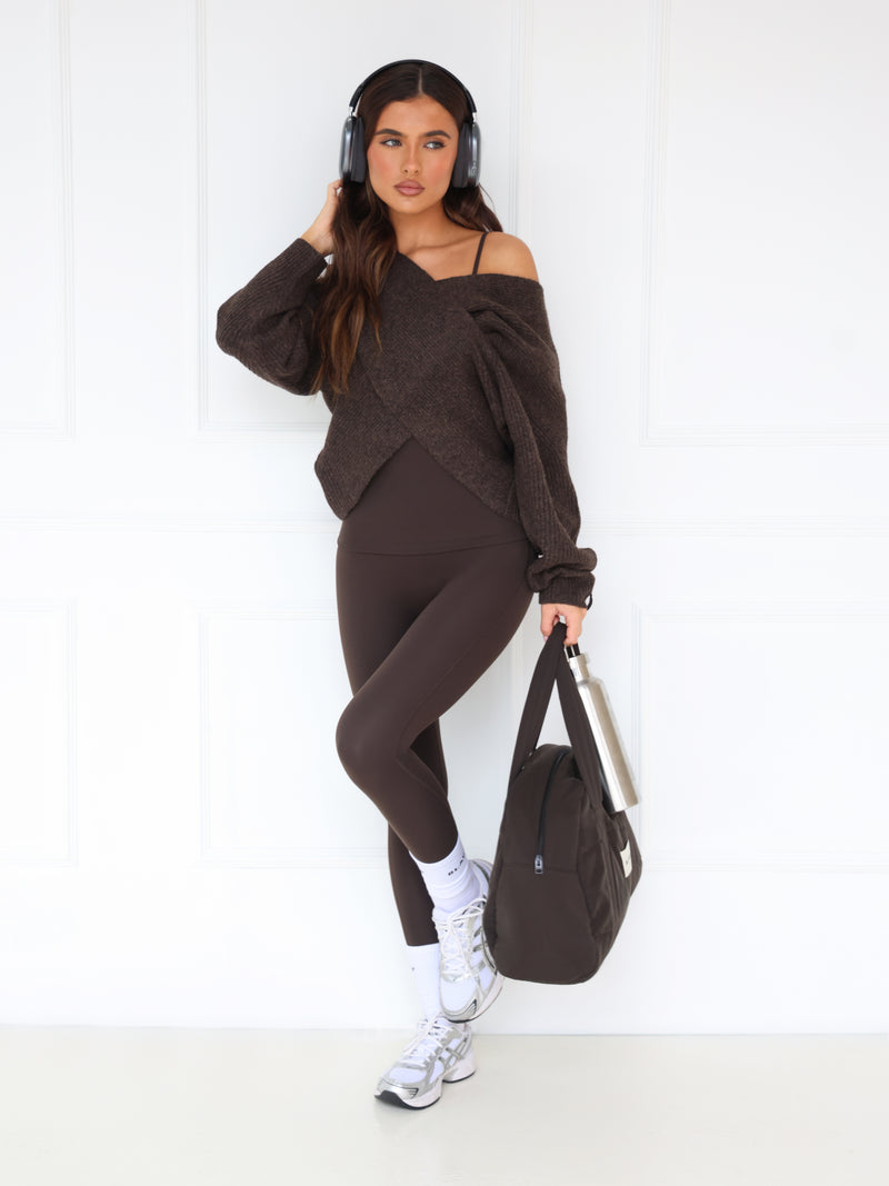 Enid Knitted Crossover Jumper - Chocolate Brown