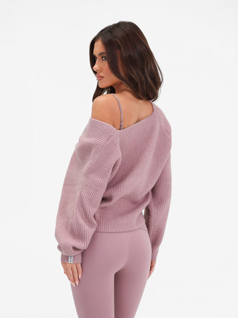 Enid Knitted Crossover Jumper - Rose poudré