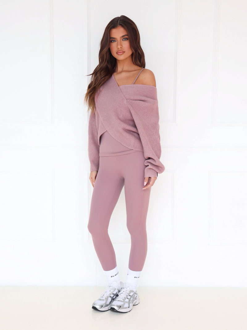 Enid Knitted Crossover Jumper - Rose poudré