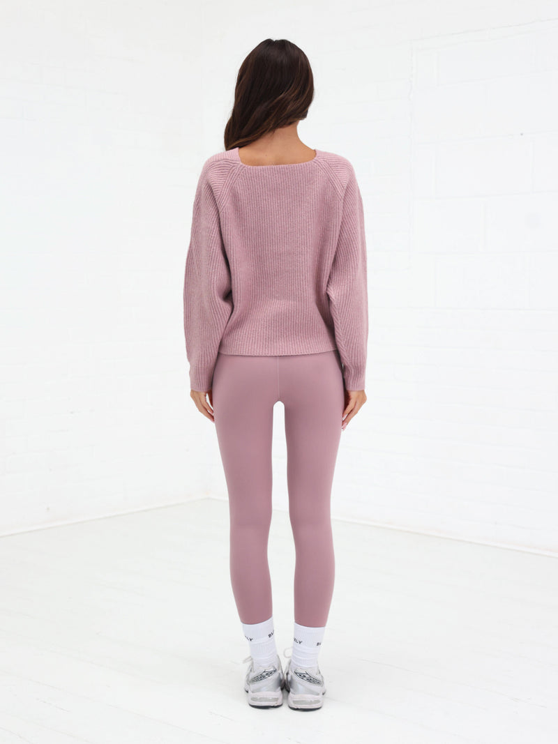 Enid Knitted Crossover Jumper - Rose poudré
