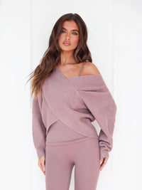 Enid Knitted Crossover Jumper - Dusty Pink