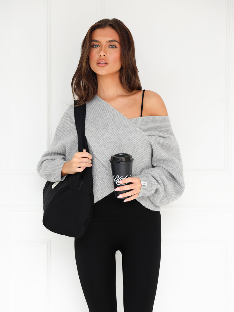 Enid Knitted Crossover Jumper - Mergelgrau