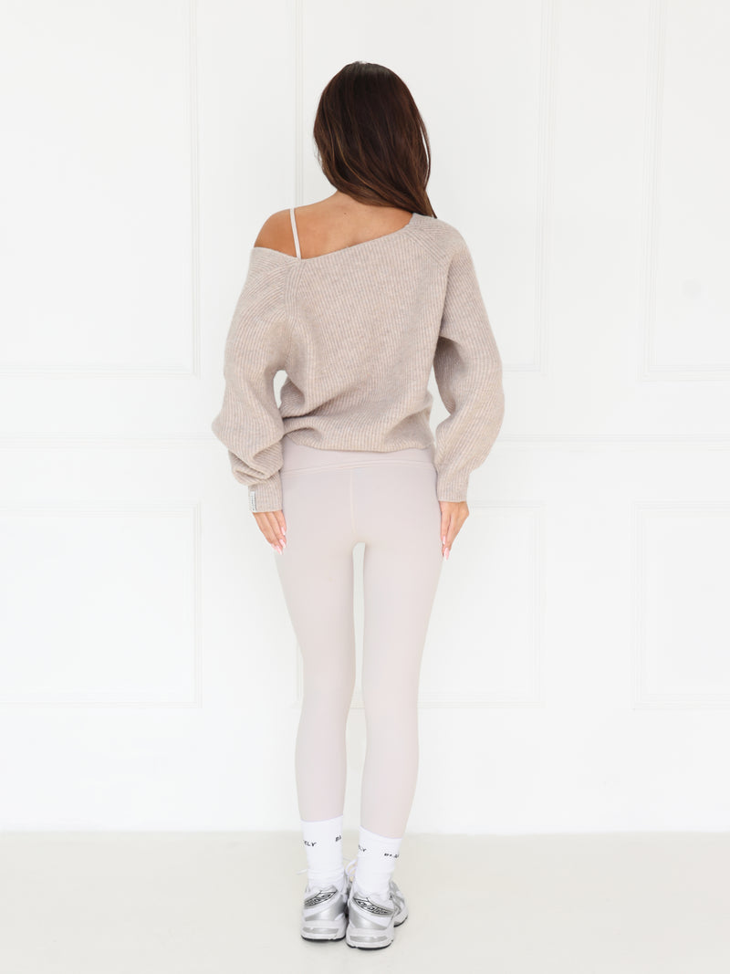 Enid Knitted Crossover Jumper - Toasted Taupe