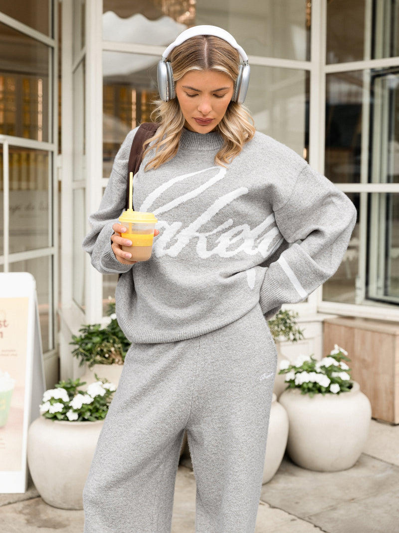 Margot Script Oversized Knitted Jumper - Mergelgrau