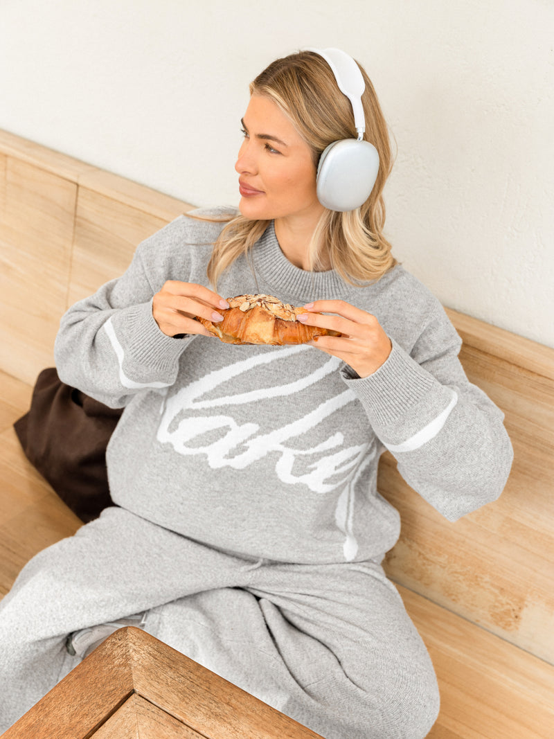 Margot Script Oversized Knitted Jumper - Mergelgrau