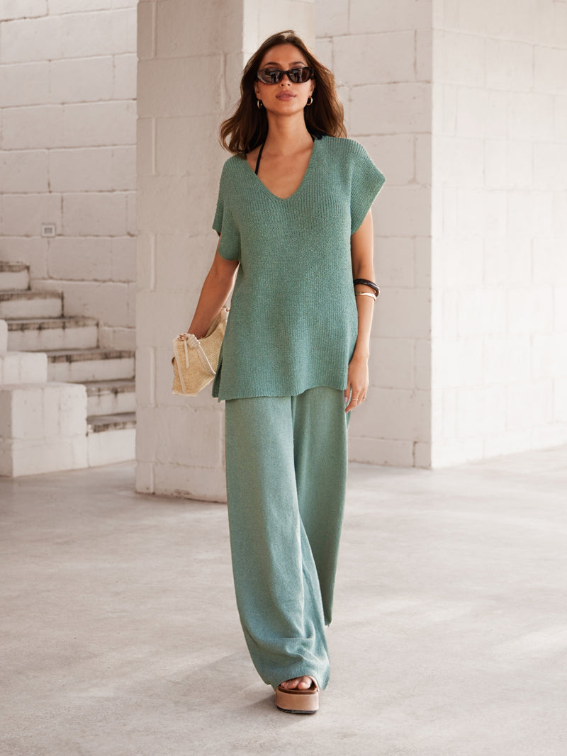 Mae Crochet Trousers - Salbeigrün