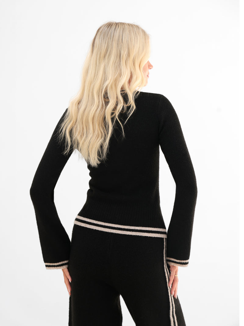 Naya Striped Knitted Top - Zwart