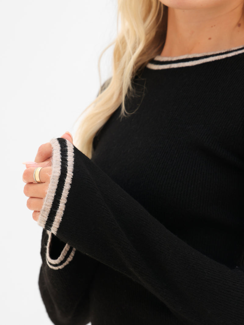 Naya Striped Knitted Top - Zwart