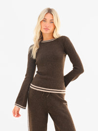 Naya Striped Knitted Top - Brun chocolat