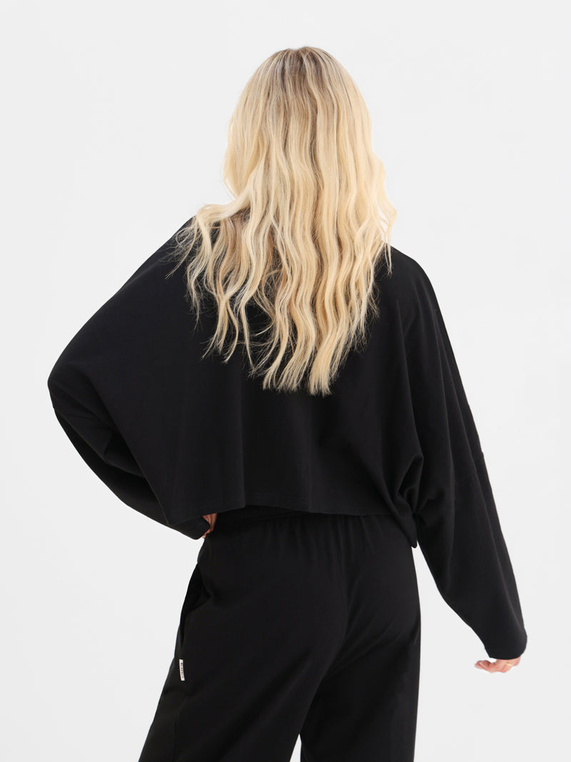 Ayla Batwing Cotton Top - Noire