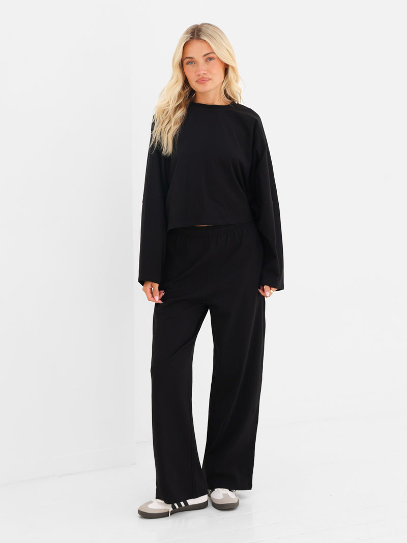 Ayla Batwing Cotton Top - Noire