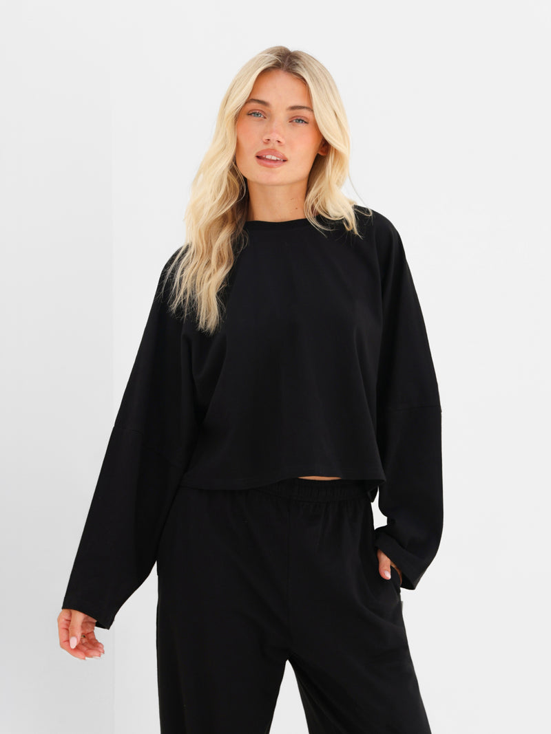 Ayla Batwing Cotton Top - Noire