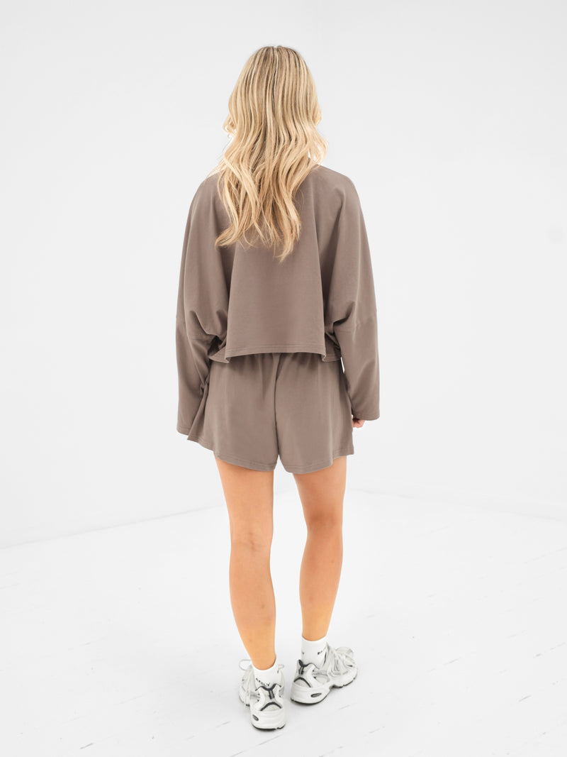 Ayla Batwing Cotton Top - Taupe Froid