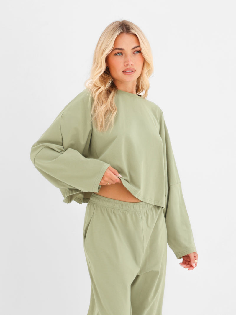 Ayla Batwing Cotton Top - Vert Chaud