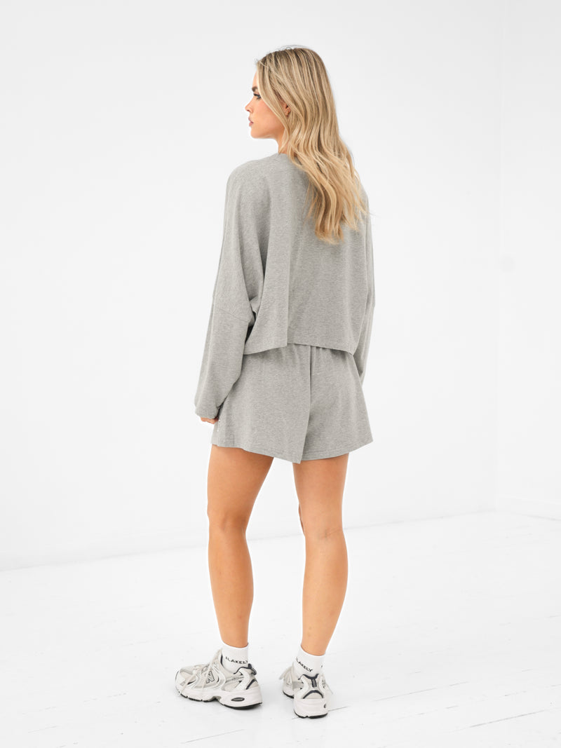Ayla Batwing Cotton Top - Gris chiné